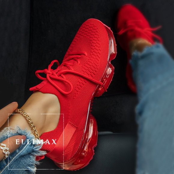 La Sheelah Shoes - NEW🔥 Red Bubble Air Cushion Lace-Up Knitted Sneakers Slip-On